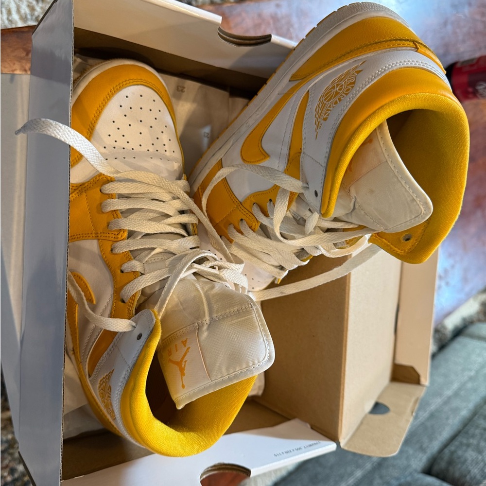 Nike White and Yellow High-Top Sneakers